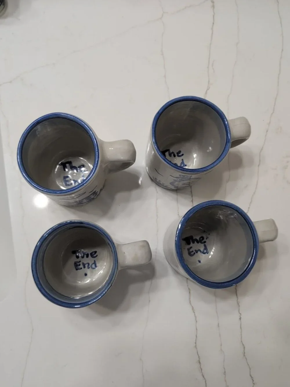 Vintage M.A. Hadley Set of 4 Coffee Mugs - Farmer Sheep Cow Chicken - The End - Picture 7 of 8